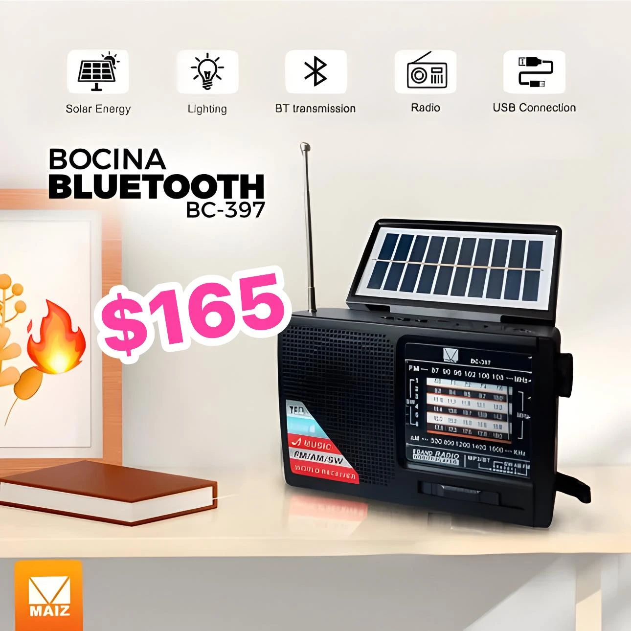 🔥BOCINA BLUETOOTH  SD FM RECARGABLE SOLAR🔥 6916395614880